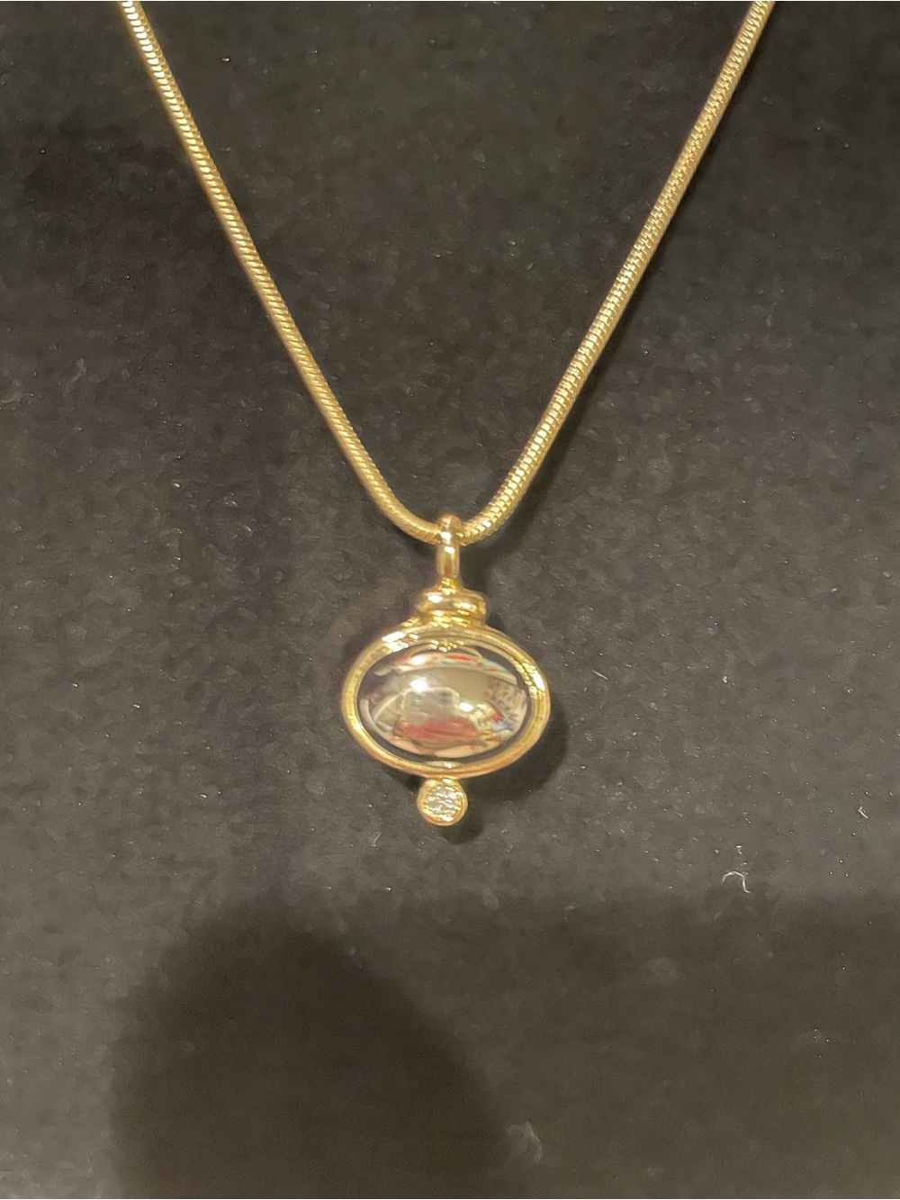 Liz Claiborne Gold-Tone Oval Pendant Necklace with Silver Stone